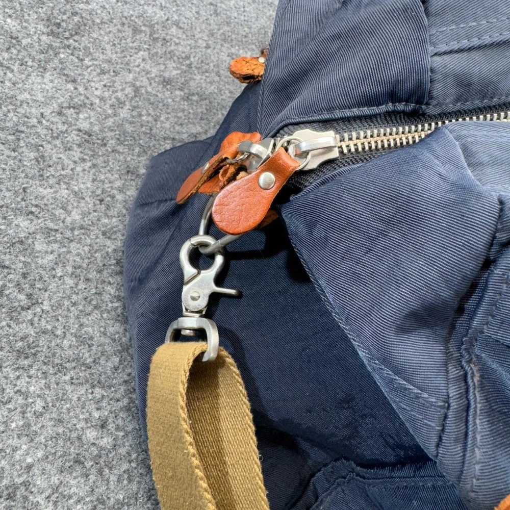 J Crew Harwick Duffle Bag Blue Brown Leather Trim Travel Weekender Overnight